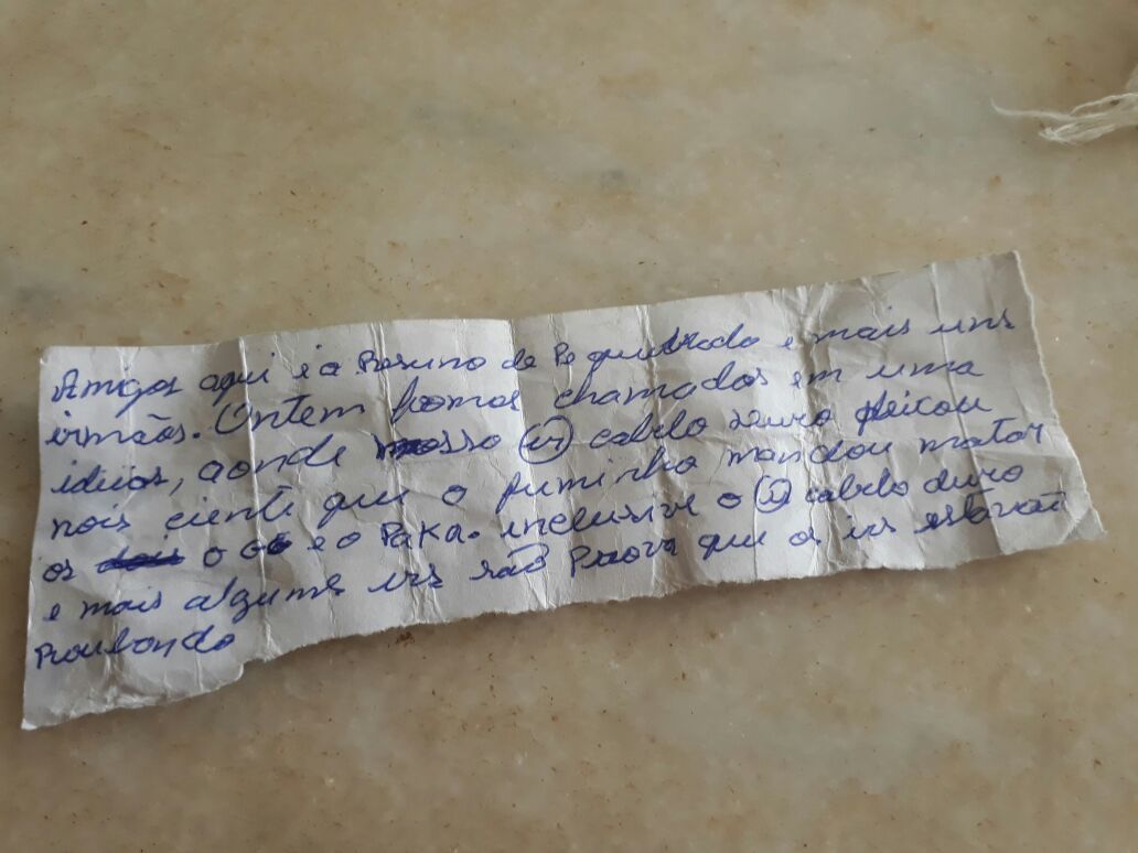 Bilhete encontrado em cadeia no interior de SP - Foto: Reprodu&ccedil;&atilde;o